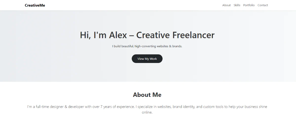 CreativeMe – Freelancer Portfolio Landing Page (HTML + Bootstrap 5)