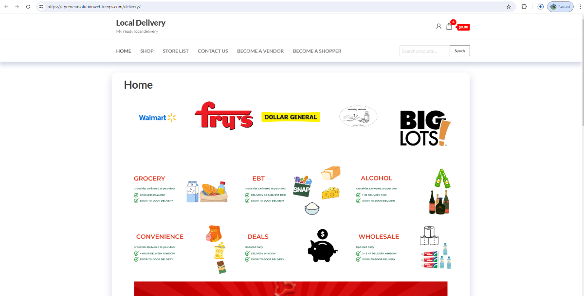 Insta-Shop local delivery - WordPress Website