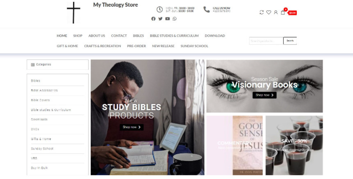 Ready Made Theology Store Theme by Epreneur Solution