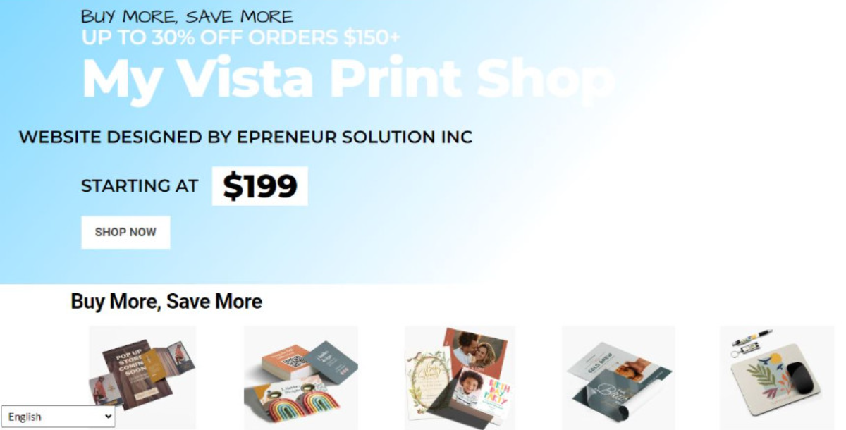 Vista Print Shop Without Delivery WordPress Website By Epreneur Solution
